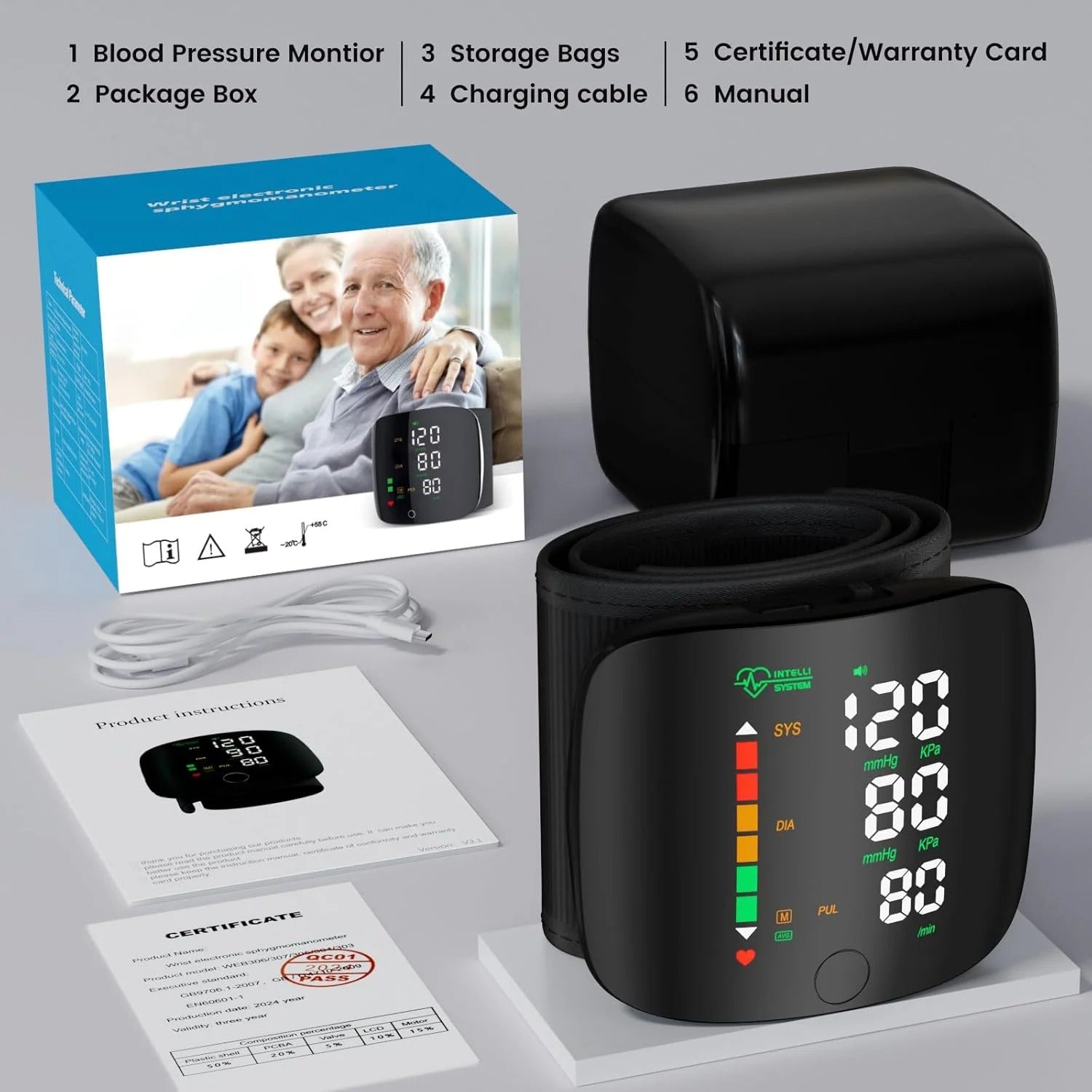 Rechargeable LED Wrist Blood Pressure Monitor
