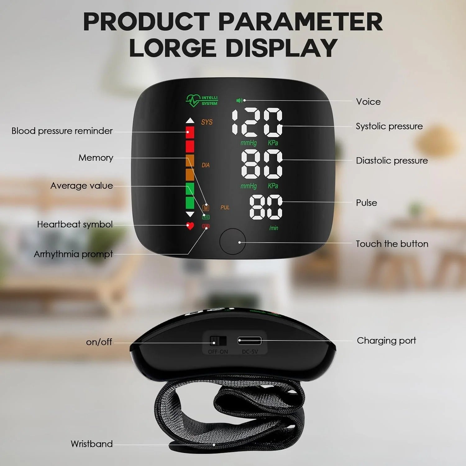 Rechargeable LED Wrist Blood Pressure Monitor